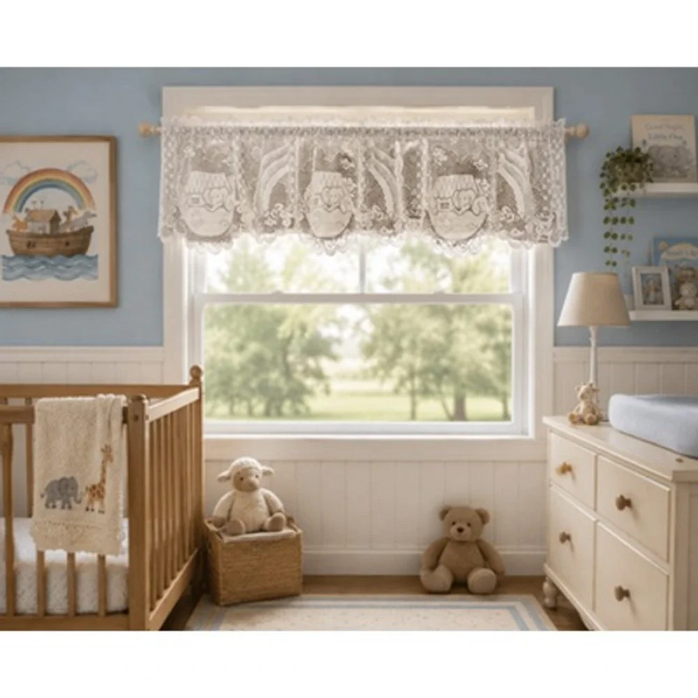 Vintage Heritage Lace Noah's Ark Valance 60x14 Ecru Nursery Window Curtain